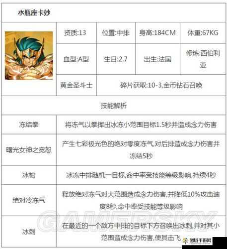 圣斗士星矢重生卡妙技能分析